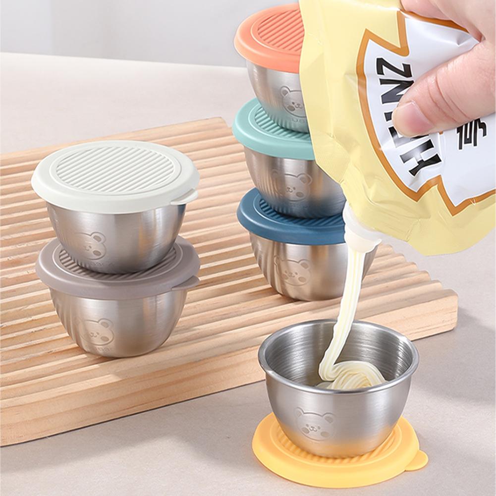 1.69oz/50ml Reusable 304 Stainless Steel Salad Sauce Container with Lids Leakproof Camping Hiking Picnic Outdoor Sauce Dispenser
