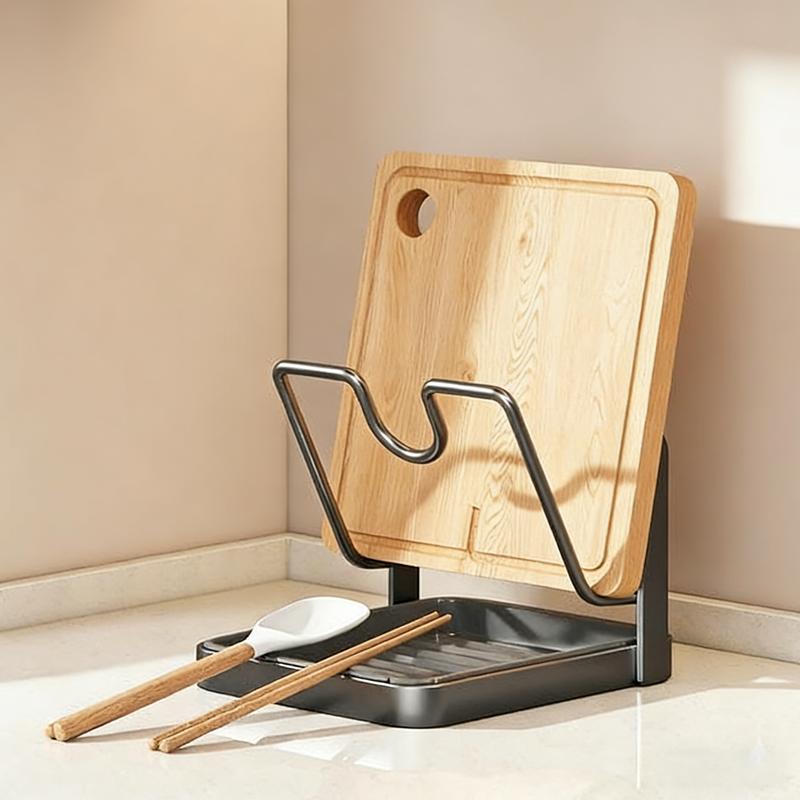 

Kitchen Pot Cover Spatula Holder Storage Rack Cutting Board Drain Multi-functional Household Countertop Chopping Board Shelf