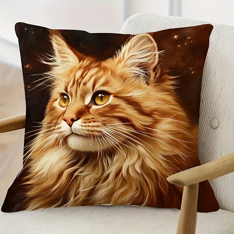 Realistic Orange Cat Painting Throw Pillow Cushion Case for Living Room Home Decor Pet Lover Gift Decorative Pillowcase 40x40cm