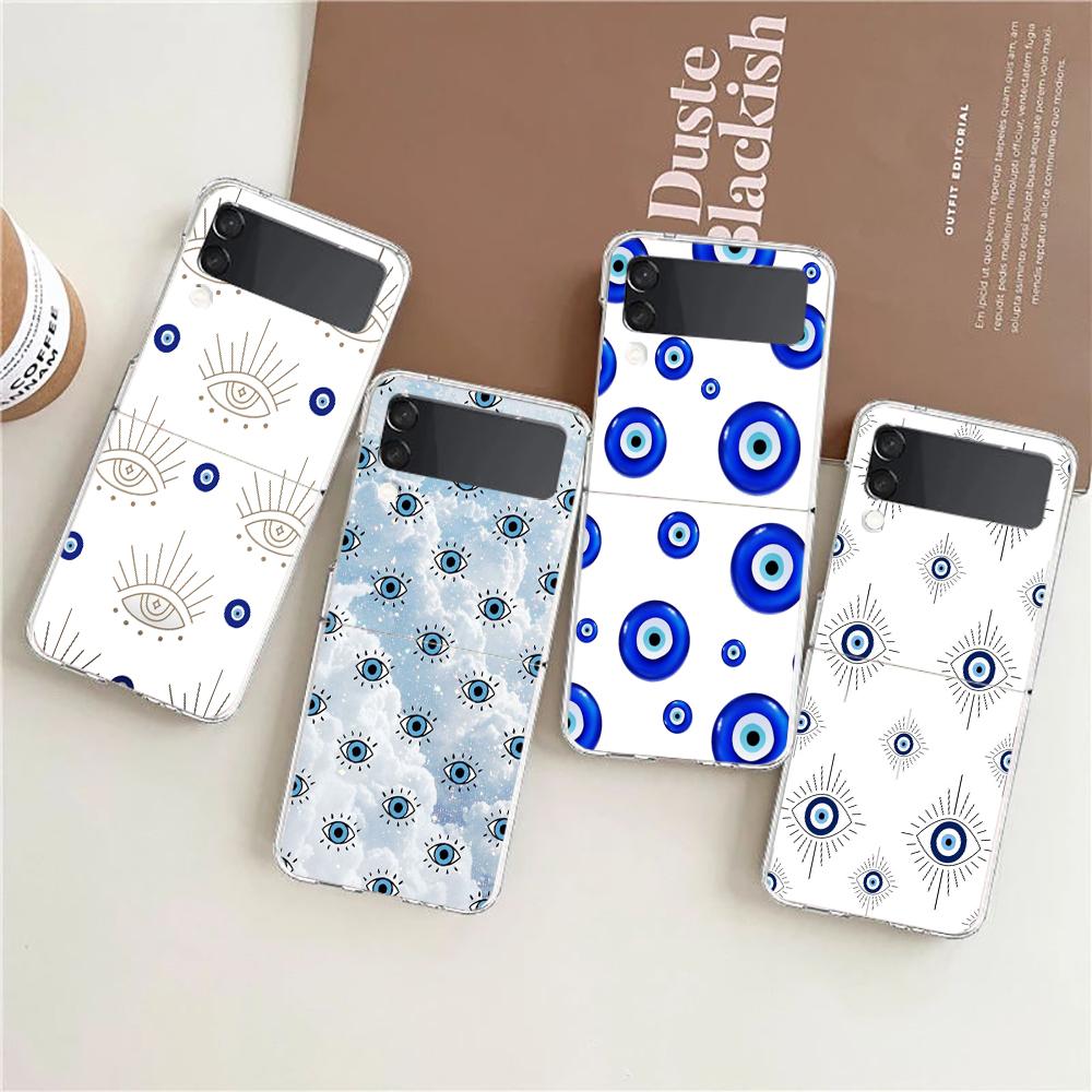 Phone Case For Samsung Galaxy Z Flip 3 4 5 Hard Folding PC Bumper Blue Eye Art For Samsung Z Flip 6 Back Cover