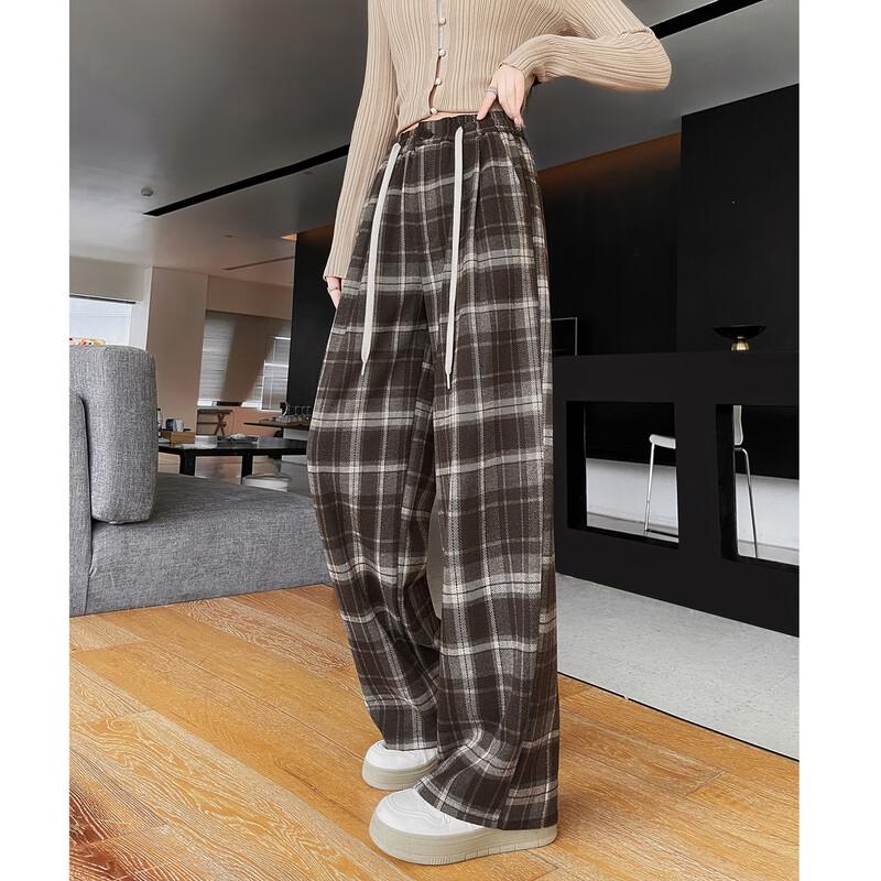 

TonLion Women s 2025 Autumn/Winter Maillard Plaid Loose Casual Long Pants L