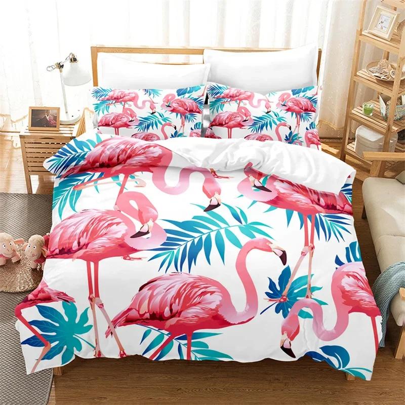 Comforter Flamingo Tropical Floral Palm Leaves Bedding Set Queen Twin Microfiber Summer Hawaiian Wild Animal Comforter