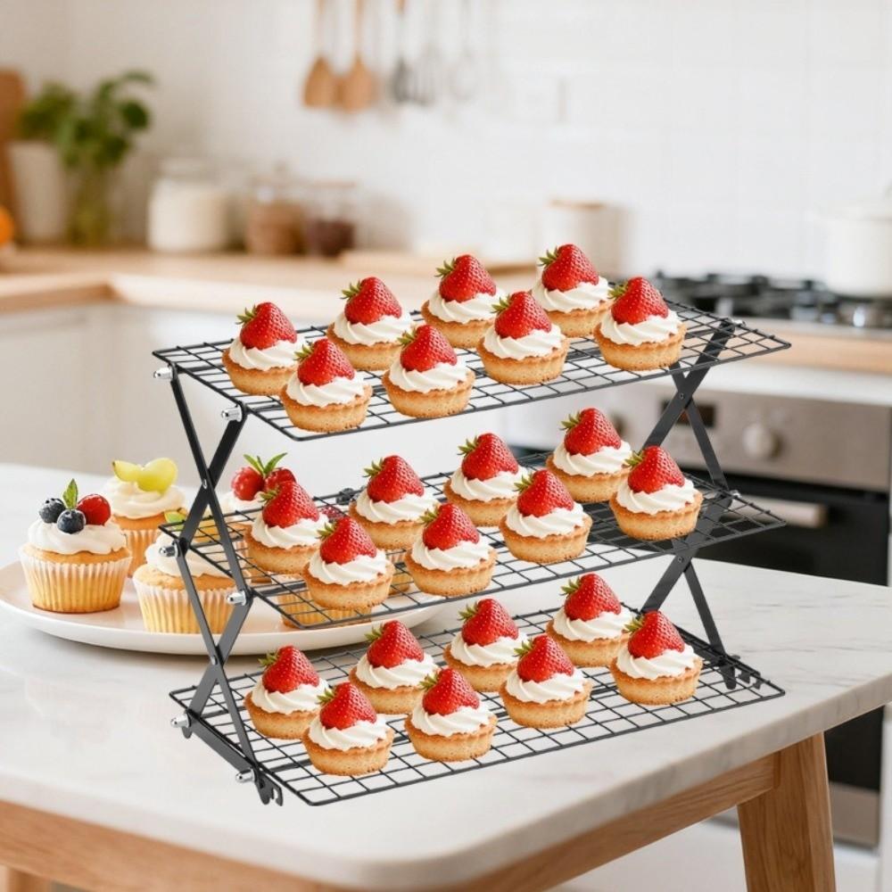 Portable Multi Layer Collapsible Cooling Rack Non-stick Mesh Baking Rack Folding Adjustable Camping Rack Kitchen Use