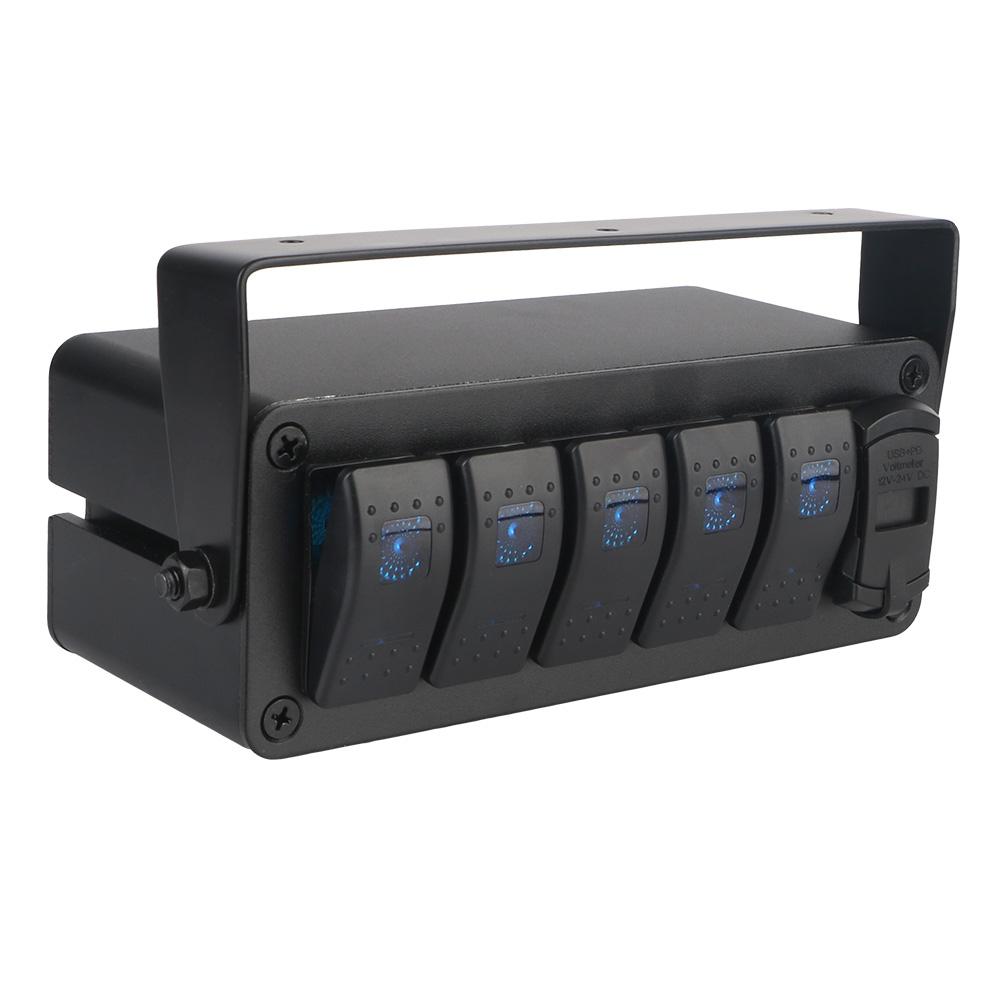 PD+QC Fast Charging DC 12V/24V 2/3/4/5 Gang Car Marine Circuit Breaker Digital Voltmeter Switch Panel Auto Accessories