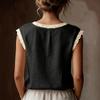 Women Vintage Loose Fit Sleeveless Linen Top Round Neck Patchwork Blouse Casual Summer Shirt for Daily Wear