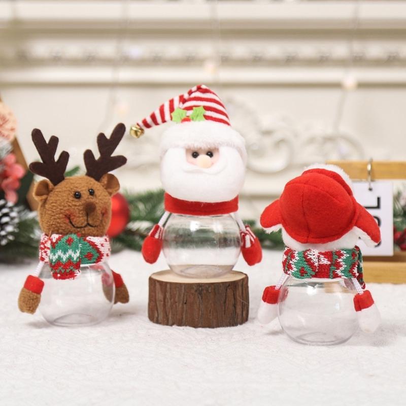 Contenitore Trasparente con Coperchio Bottiglia per Biscotti di Natale Bottiglia di Caramelle in Plastica Pupazzo di Neve Babbo Natale Cervo Scatola di Caramelle Custodia per Bottiglia in Plastica