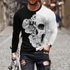 Funny 3D Skull Print Men's T Shirt Hip Hop Trend Harajuku Streetwear Casual O-neck Long Sleeve T-shirt Fashion Loose Polyester Tops