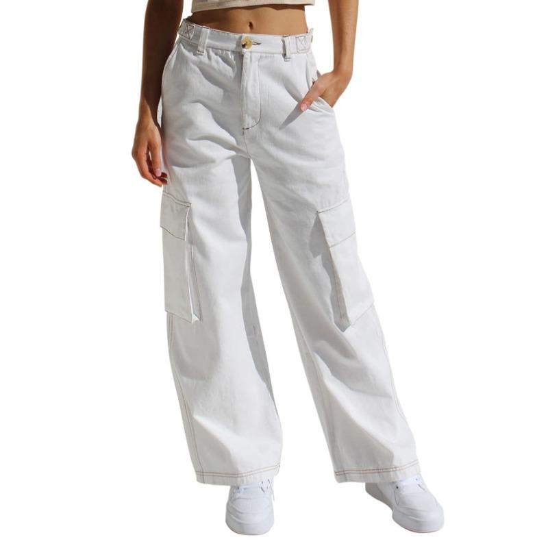 Женские новые брюки свободные многокарманные рабочие джинсы S белый