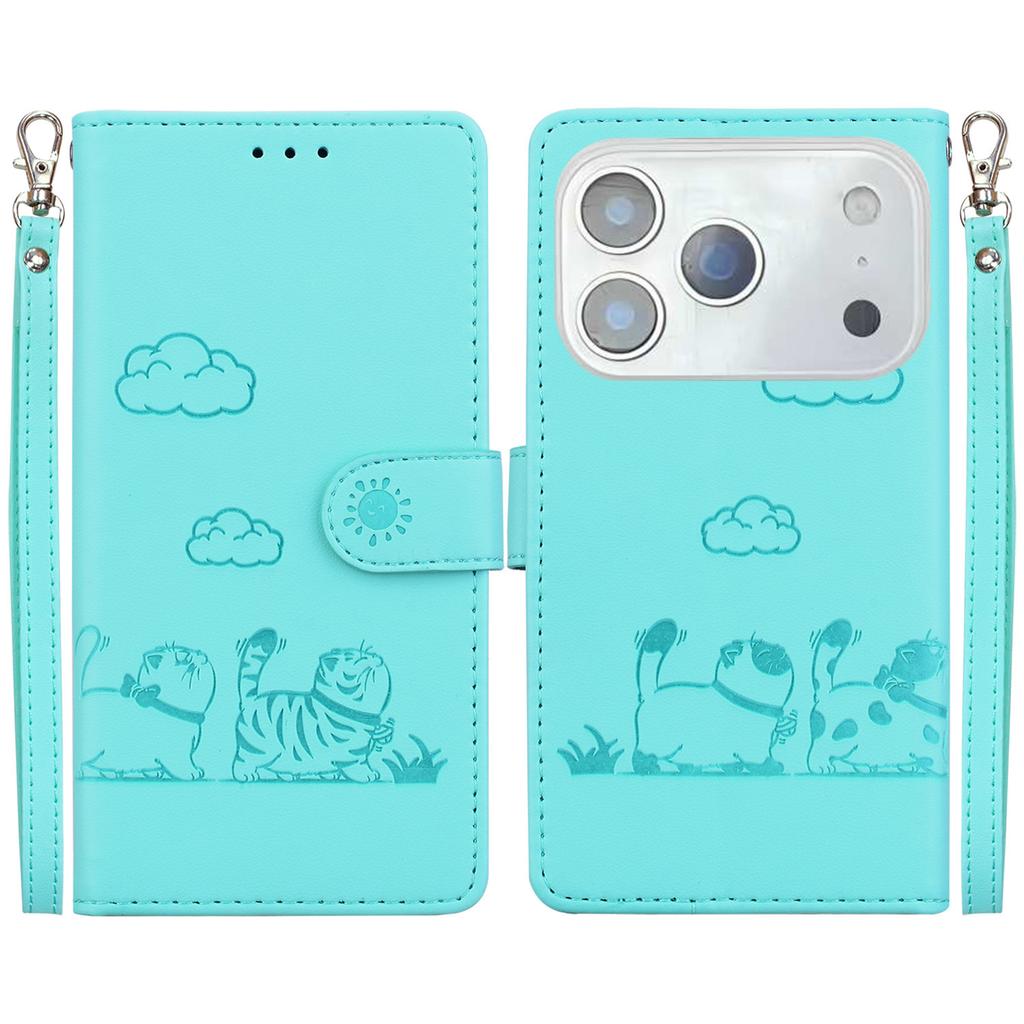For iPhone 17 Pro Max Case RFID Blocking Kitten Pattern TPU+PU Leather Phone Cover with Wrist Strap