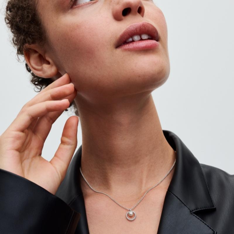 PAndora Treated Freshwater Cultured Pearl And Pav  Collier Necklace 393165c01