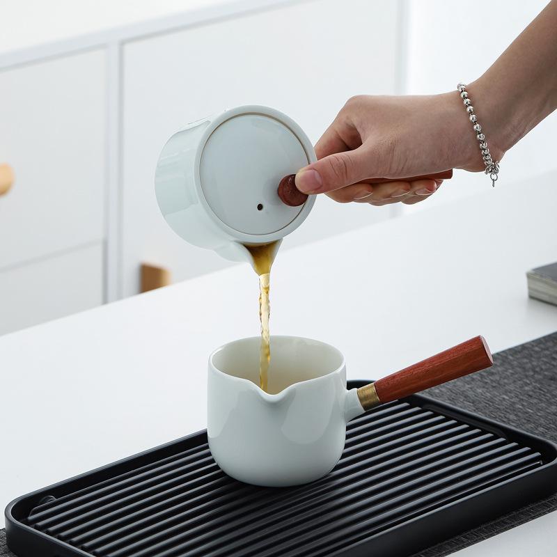 Gift travel tea set, portable bag, ceramic side handle pot, outdoor pot, three cups, simple gift for customers