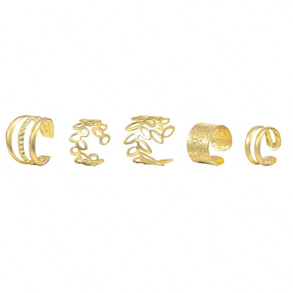 5pcs Fashionable Earrings, Exquisite Leaf and Textured Ear Tips, No Need for Pierced Earrings