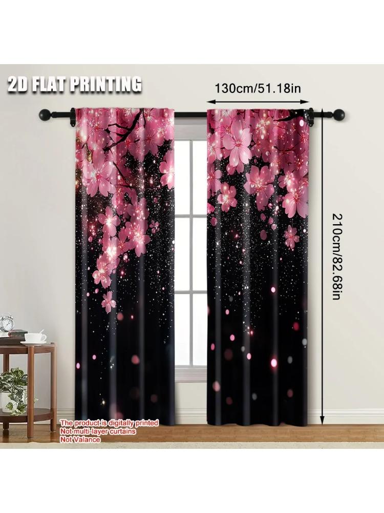

Set Of 2 Minimalist Curtains Plane Printing Black Pink White Stars Design Polyester Easy Install Without Rod Curtain W100*H70(CM)-Hooks&1PCS