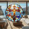 2D Flat, Sunlight Catcher, Acrylic Colored Sunlight Catcher, Transparent Double-Sided UV HD Printed 2D Flat Vintage Christian Cross and Butterfly Wind