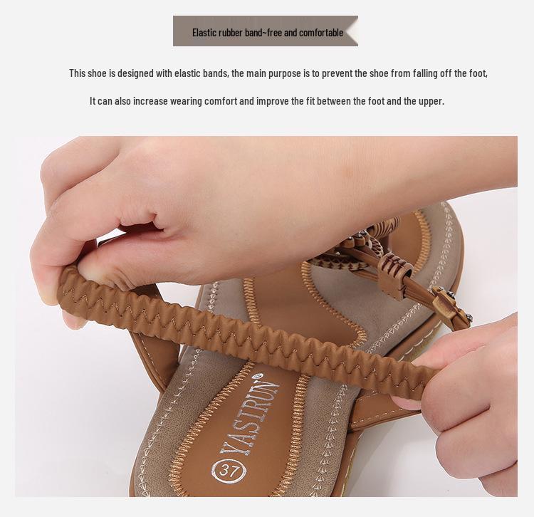 Bohemian Wood Bead Woven Plus Size Flat Women's Sandals for Summer 2025
