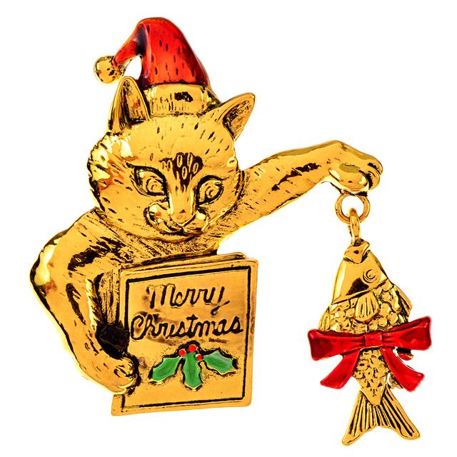 

Новый тренд кот с рождественской шляпой броши милые эмалированные животные брошь в виде рыбы булавки веселые рождественские украшения подарки Новый год