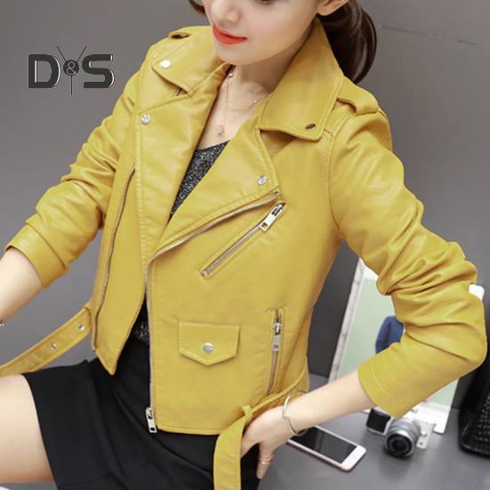 Women Jacket Faux Leather Smooth Surface Turn-down Collar Zip-up Zipper And Rivet Decor Long Sleeves Motorcycle Coat Travel Outerwear