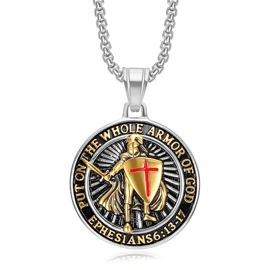 European and American Cross-border New Retro Jewelry, Gold-plated Epoxy Western Medieval Templar Pendant Necklace