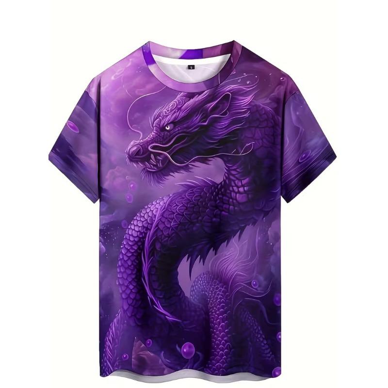 Men's 3D Digital Print Dragon Graphic T-Shirt Casual Short Sleeve Summer Round Neck Tshirts Regular Fit Oversized T Shirt Top