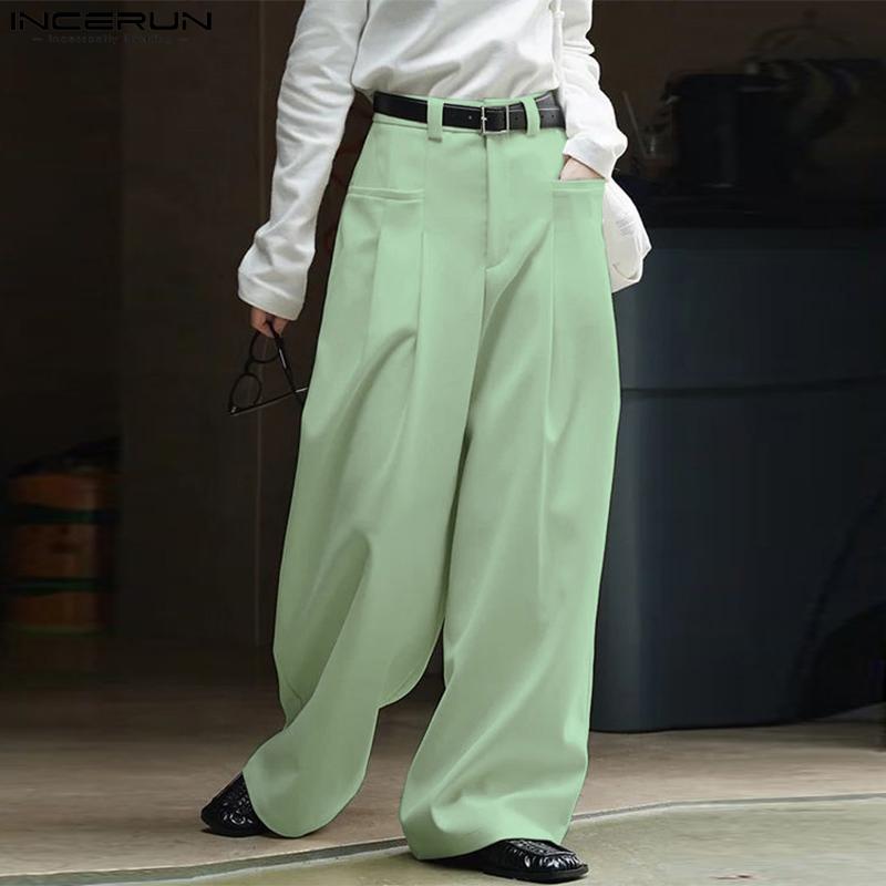 INCERUN Men Zipper Up Wide Leg Pants Business Long Men Slacks Trousers