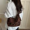 Cow Print Corduroy Crossbody Bag Korean Fashi Large Capacity Shoulder Bag Casual Commute Zipper Canvas Tote Handbag
