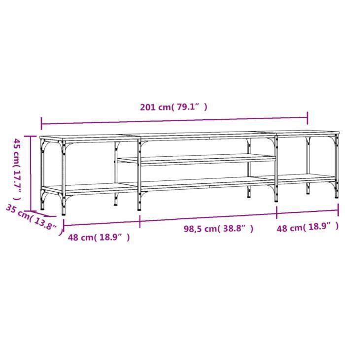VidaXL TV Cabinet Sonoma Oak 201x35x45 Cm Engineered Wood and Iron 831814