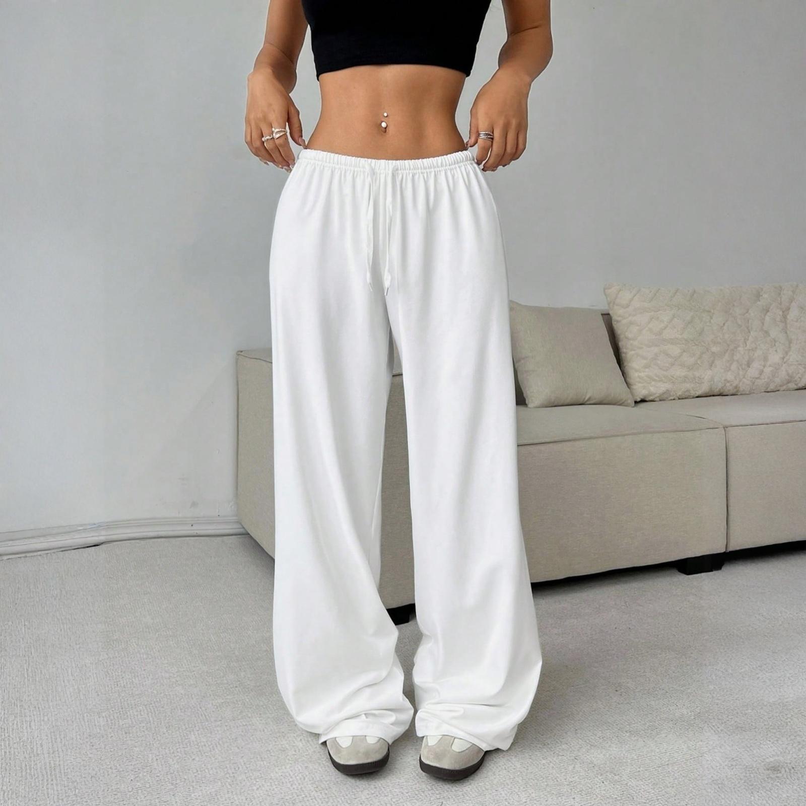 

Women’s Loose Fit Wide Leg Pants Casual Straight Leg Trousers with Elastic Waistband Lightweight Lounge Bottoms XS білий