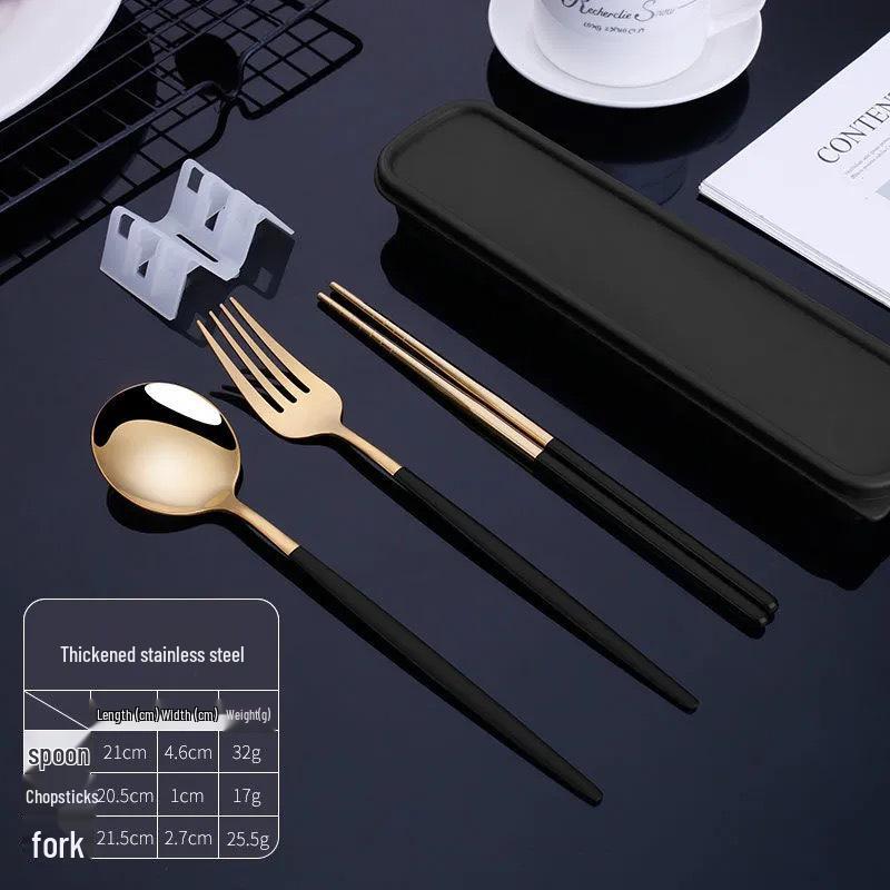 Nordic Style Portable Cutlery Set for One - Includes Knife, Fork, Spoon, and Chopsticks - Perfect for Office Workers and Students.