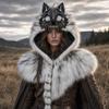 Středověký styl Vlčí lebka Kapuce Viking Kostým Halloweenská pokrývka hlavy Scénické vystoupení