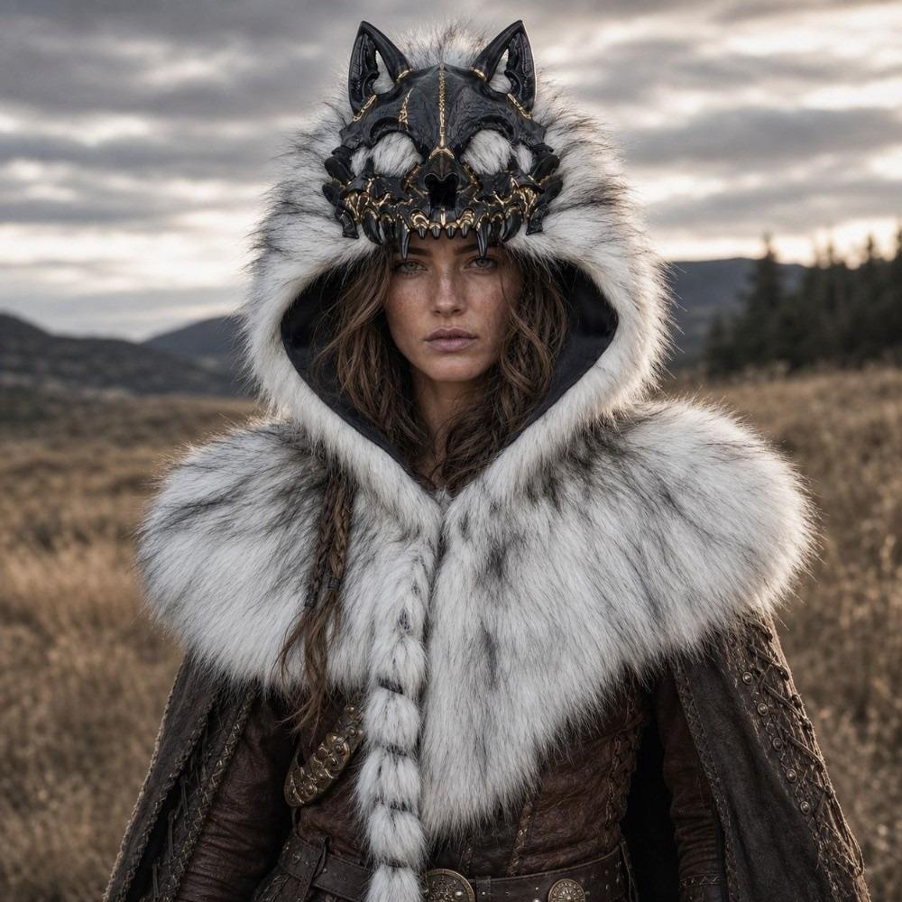 Středověký styl Vlčí lebka Kapuce Viking Kostým Halloweenská pokrývka hlavy Scénické vystoupení