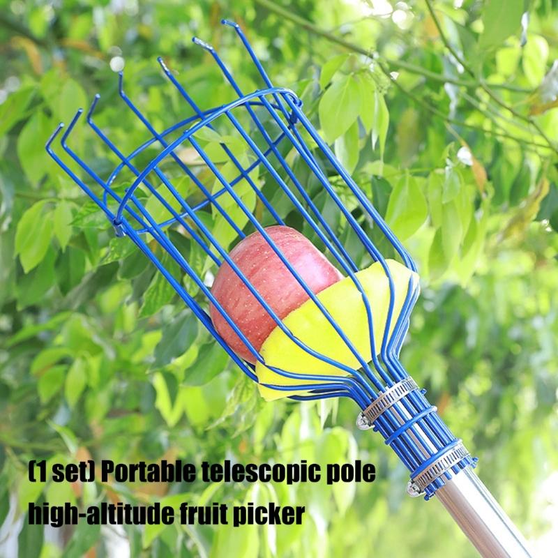 Fruit Picking with Basket, Apples Picking Tool Adjustable Rod Long Handle Avocados Grabber Tree Fruit Catcher for Harvesting