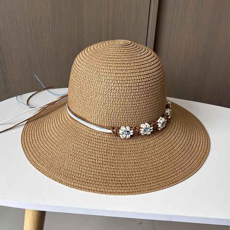 

Summer UV Protection Straw Hat Fringed Woven Small Flower Beach Hat Women s Travel Sunshade Sunscreen Hat One Size бежевый