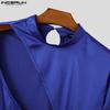 INCERUN Men Long Sleeve Cutout Satin Shirts Casual Solid Color Tops