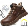 Waterproof Men Safety Shoes Rotating Button Labor Protection Shoes Leather Men's Work Boots with Steel Toe Protective Boots