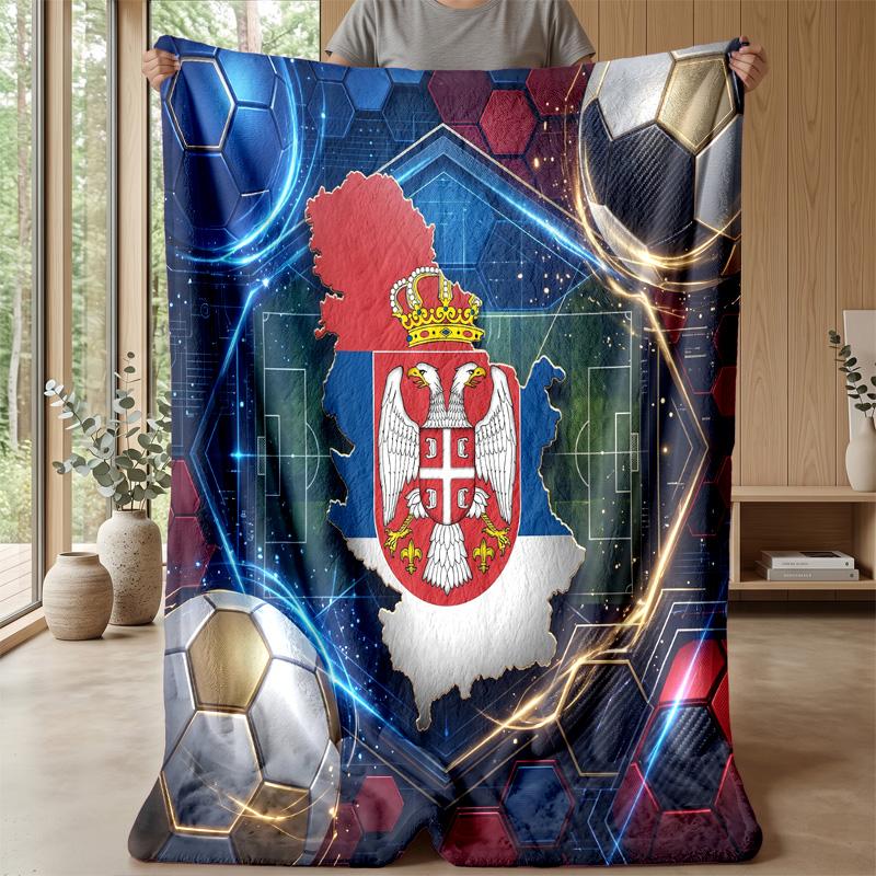Serbien bedruckte Flanelldecke Hautfreundlich Warm Dekorativer Überwurf für Innen Couch Bett Tägliche Nutzung