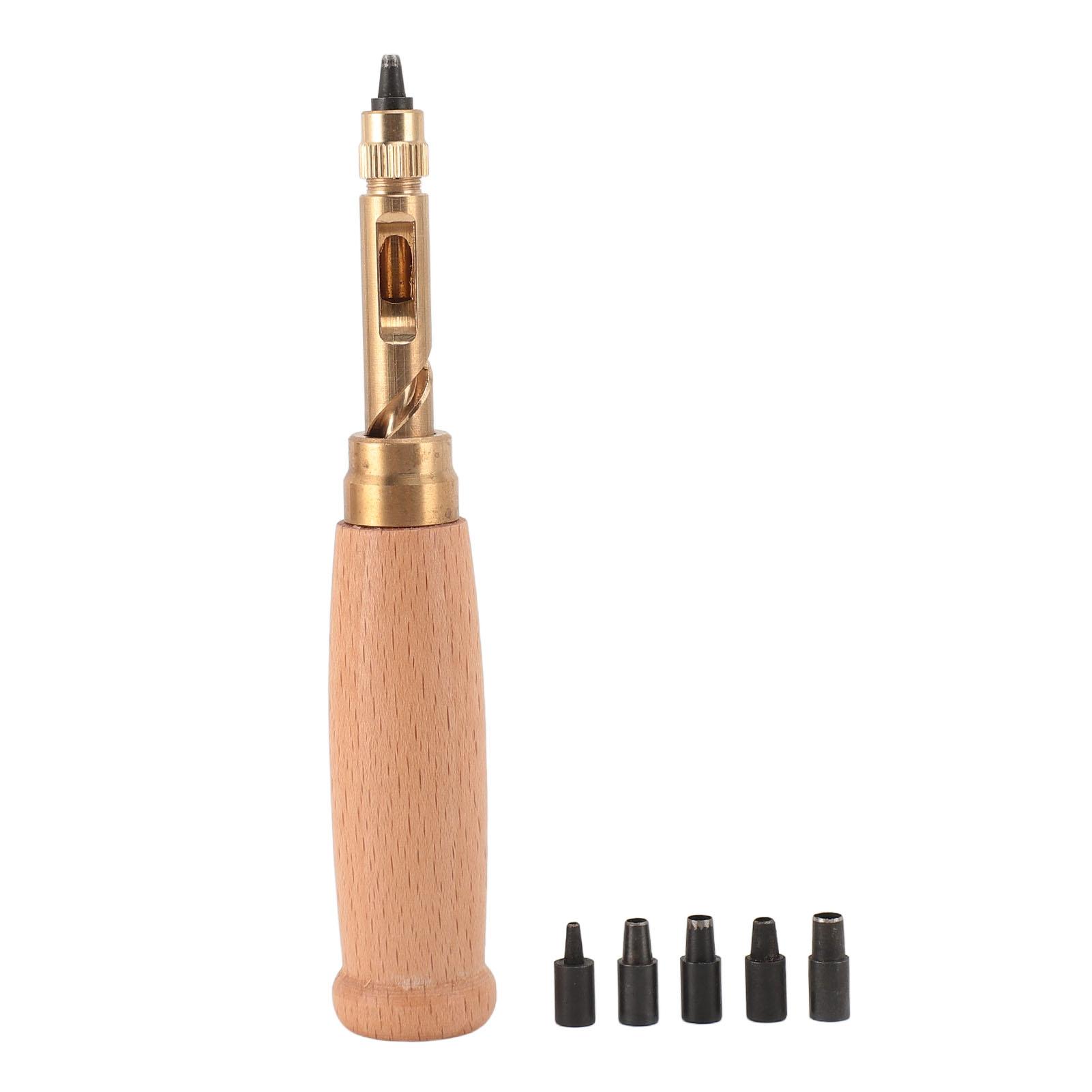 

6PCS Set Screw Punch Automatic Multifunctional Silent Wood Handle Belt Hole Puncher