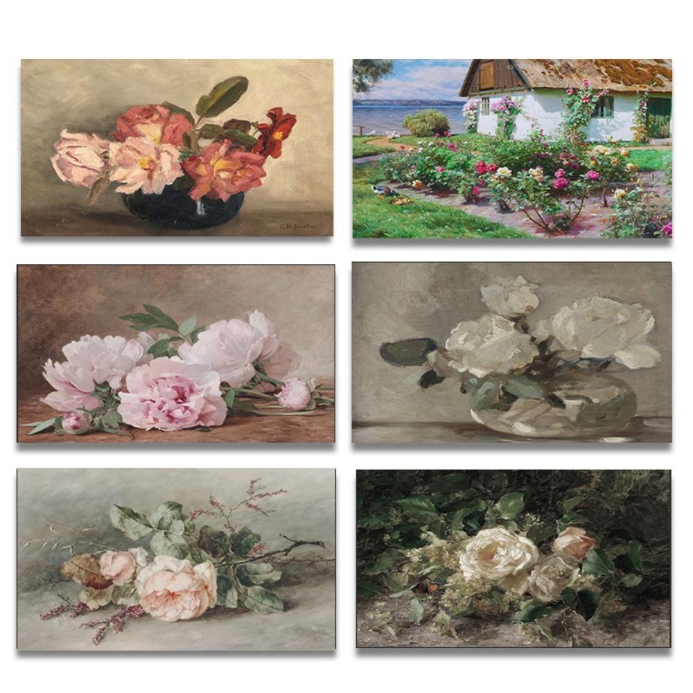 Vintage Flower Still Life Rose Country Farmhouse Poster Print Wall Art Pictures Canvas Oil Painting Living Room Home Decor Gift