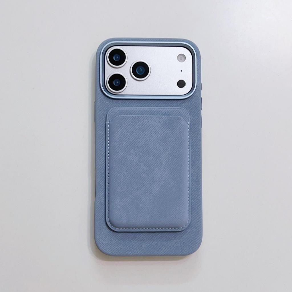 Apple 17 Pro/Pro Max Leather Flannel Phone Case with Magnetic Card Holder