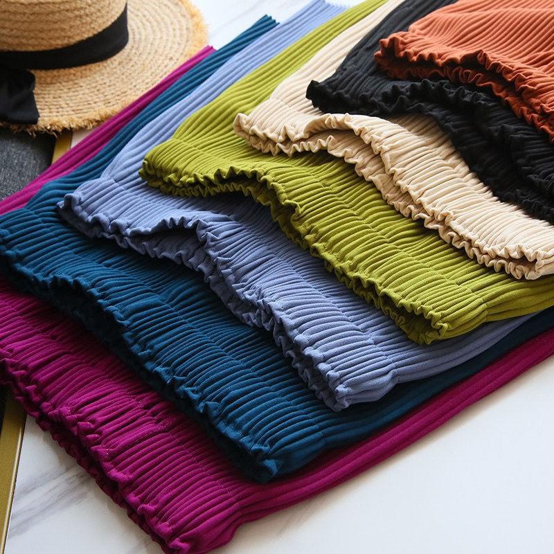 Women Breezy Pleated Shorts Summer Loose-Fit High Waist Elastic Comfortable Wide Leg Casual Shorts