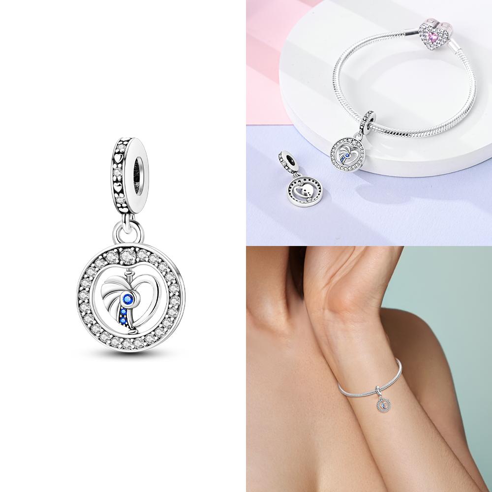 Rose Gold Pink Zircon Love Heart Beads Fit Bracelet Charms Copper Original Jewelry Women Diy Accessories