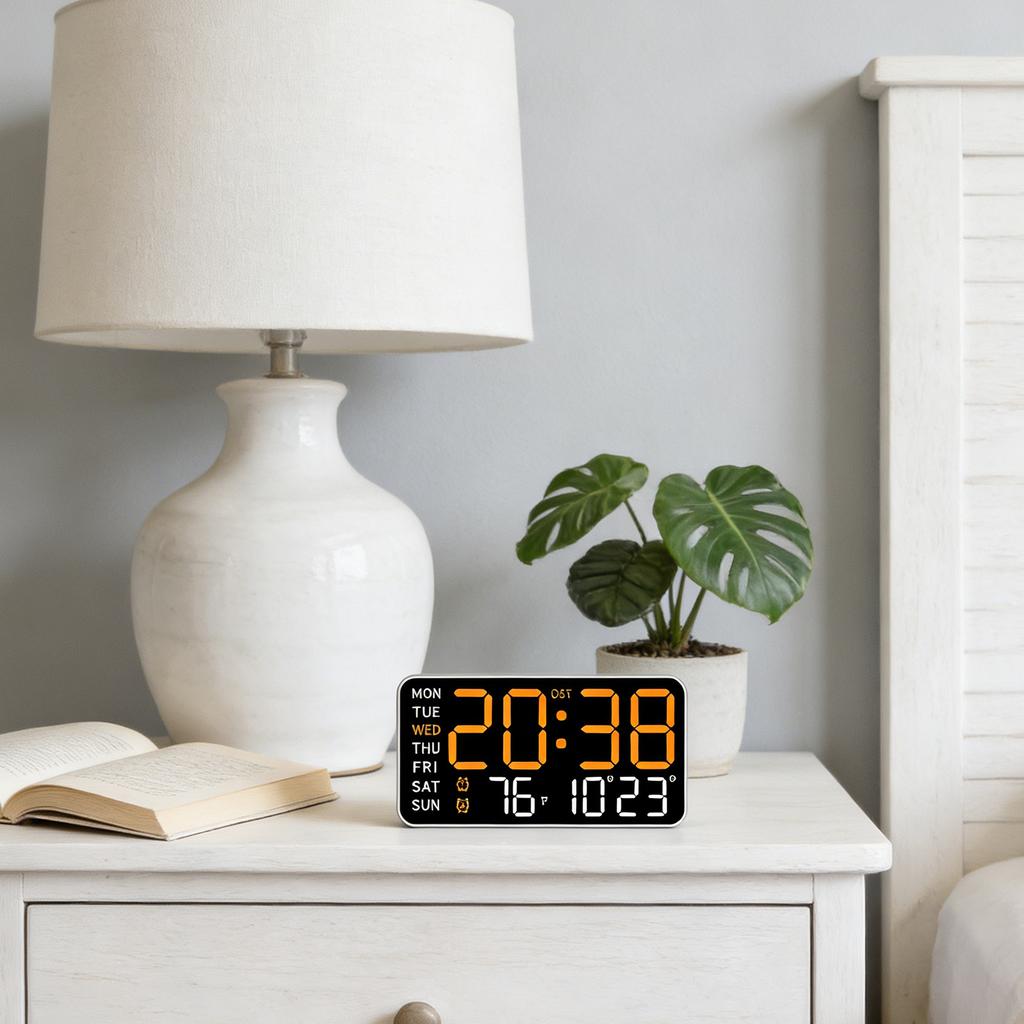 Digital Wall Clock, LED Alarm Clock, Large Digital Display, Date, Temperature, Daylight Saving Time, Modern Desktop Decoration Design