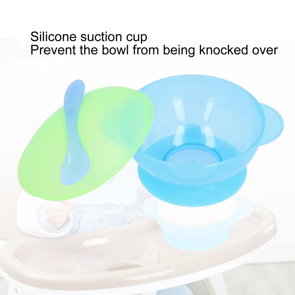 Toddler SelfFeeding Bowl Silicone Suction Bowls Plastic Baby Food Bowl with Lid Spoon(Green )