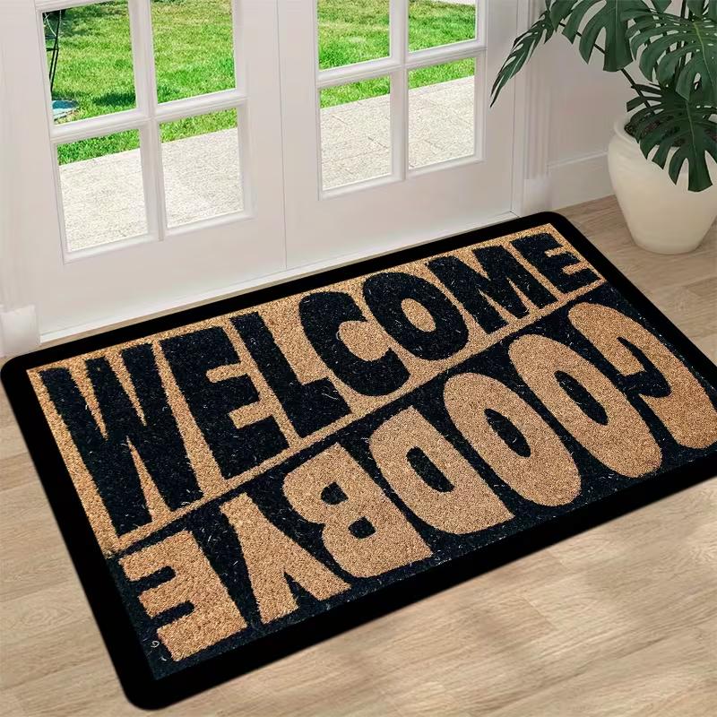 

1pc WELCOME GOODBYE Funny Welcome Mat with Bold Black Lettering & Cork-Like Texture Polyester IndoorOutdoor Door Mat 40x60CM