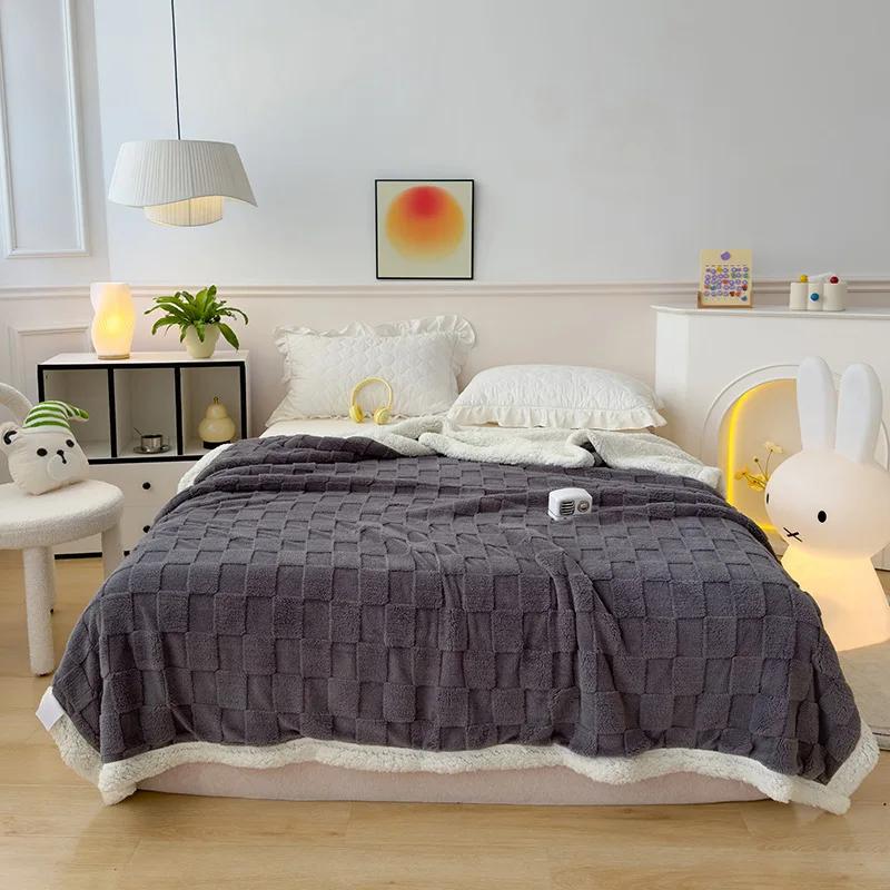 Checkerboard Faux Lamb Fleece Double Sided Blanket Soft Cozy Sofa Cover For Napping Multi-Purpose Machine Washable Bed Sheets