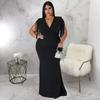 Plus Size Fringe V Neck Maxi Dress Long Sleeve Mermaid Gown Curvy Bodycon Fishtail Long Dress Sexy Tassel Shoulder Evening Party Formal Wedding Gown