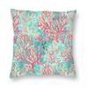 Red Coral On Pastel Cyan Square Pillowcase Polyester Linen Velvet Pattern Zip Decor Throw Pillow Case Sofa Seater Cushion 18"