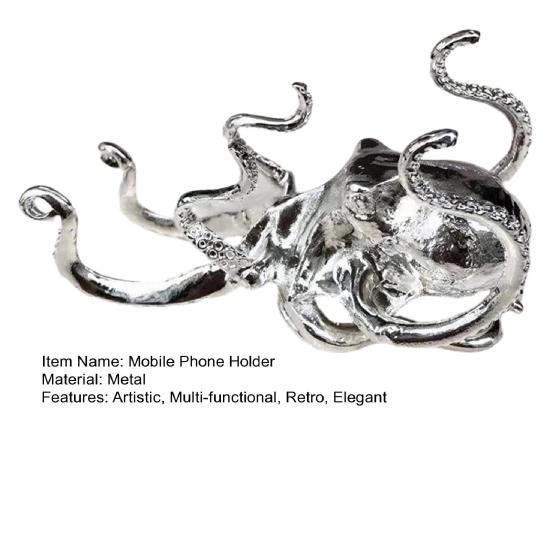 Oktopus Handyhalter Retro Metall Oktopus Handy Ständer Multifunktionaler Schreibtisch Stifthalter Sammlerstück Tier Skulptur für Schreibtisch Dekoration