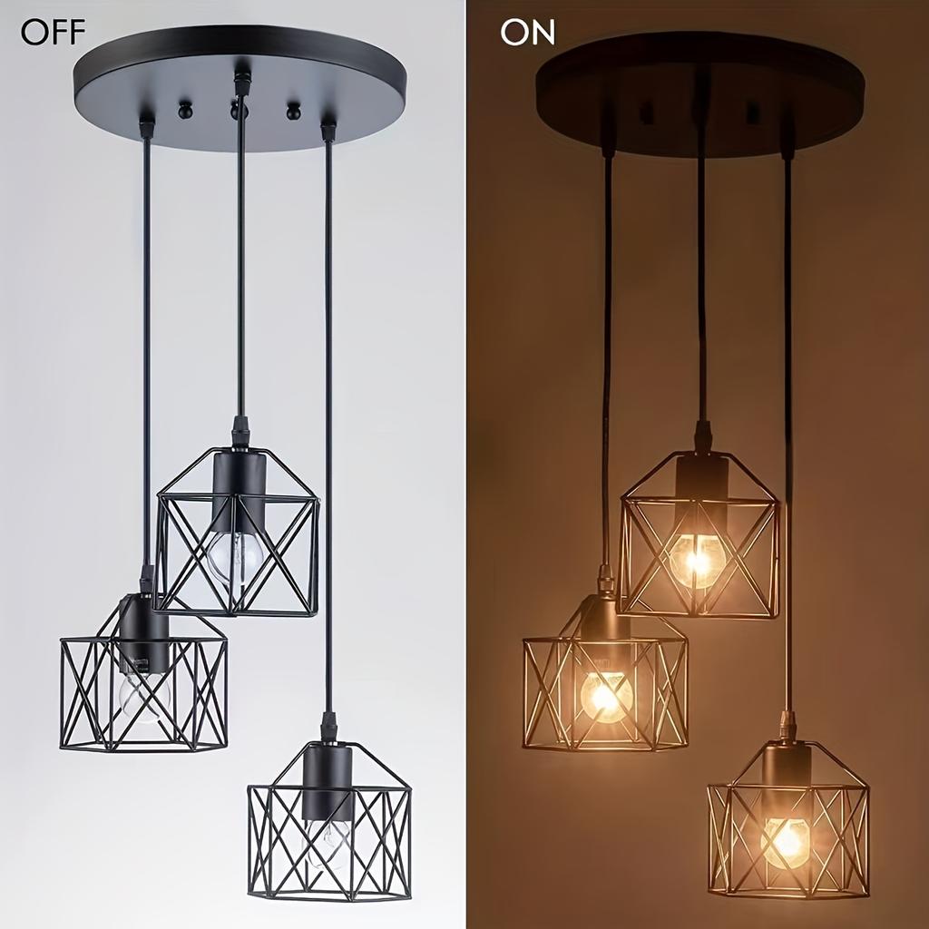 Vintage Ceiling Lamp Adjustable Hanging Pendant Lights E27 Base Black Geometric Ceiling Hanging Lamp For Kitchen Dinning Room Hallway
