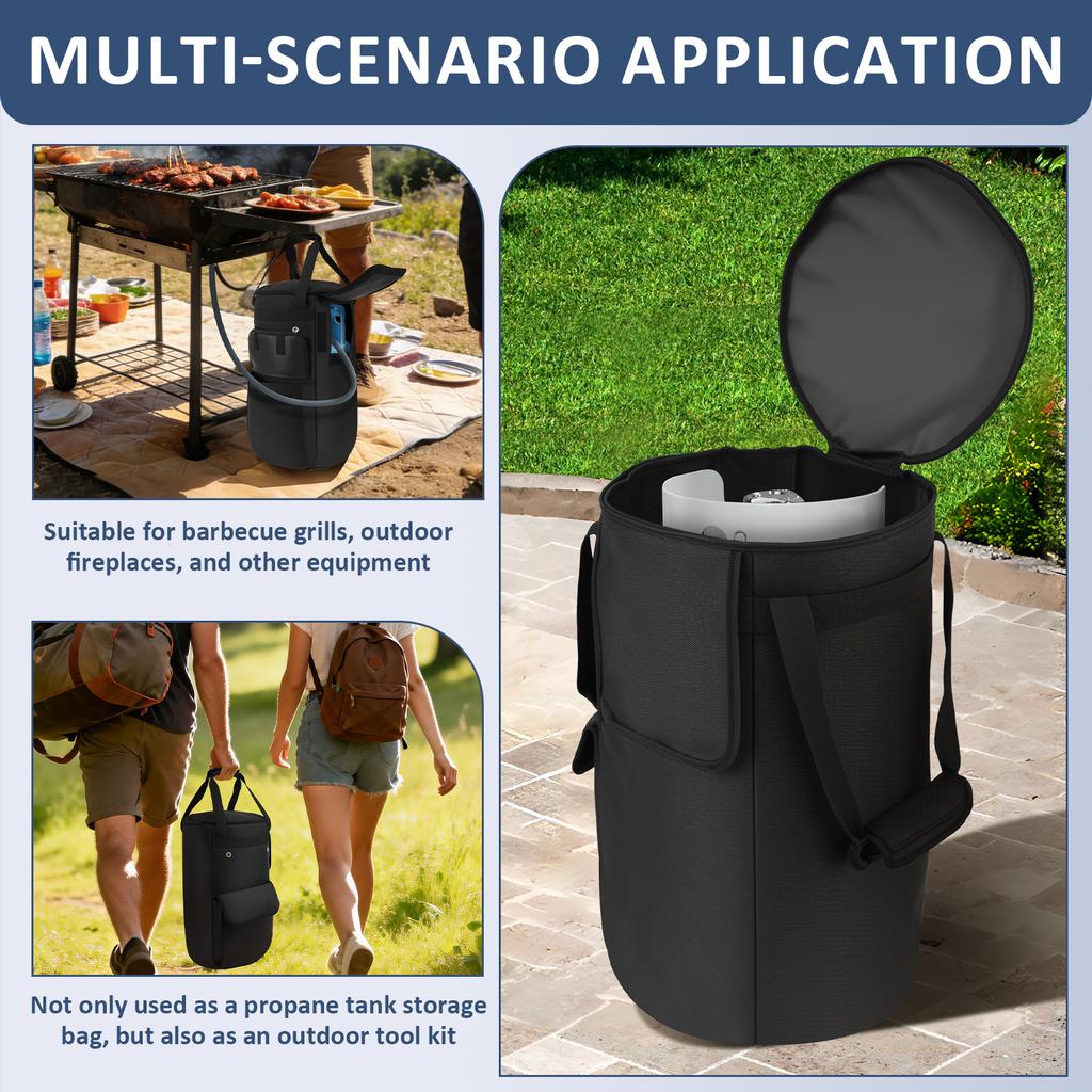 20 lb Propane Gas Tank Bag Oxford Cloth Waterproof Propane Tank Cover with Side Flip Flap and 2 Storage Pocket Gas Bottles Cover