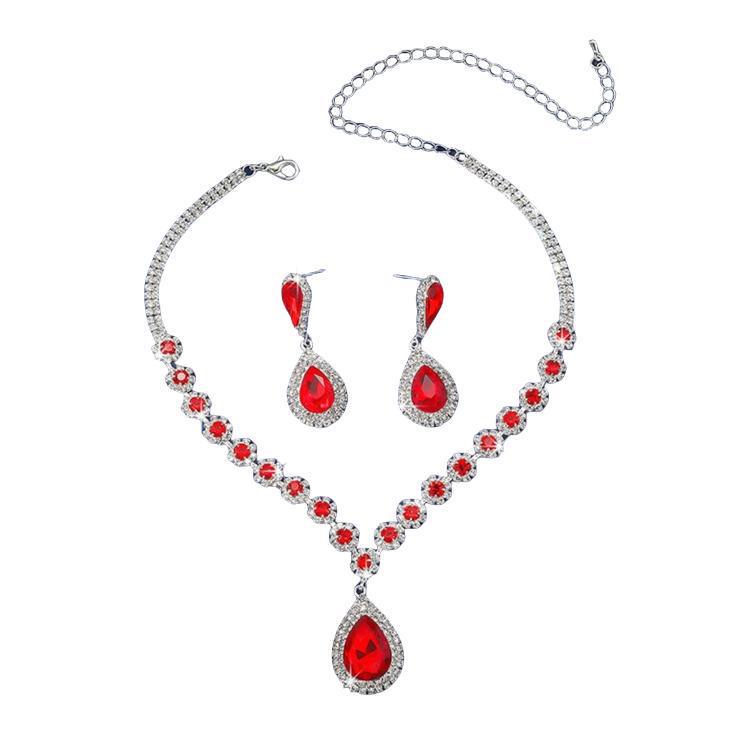 Colorful Crystal Water Drop Necklace & Earring Set for Women - Wedding & Party Jewelry (3 Pcs)